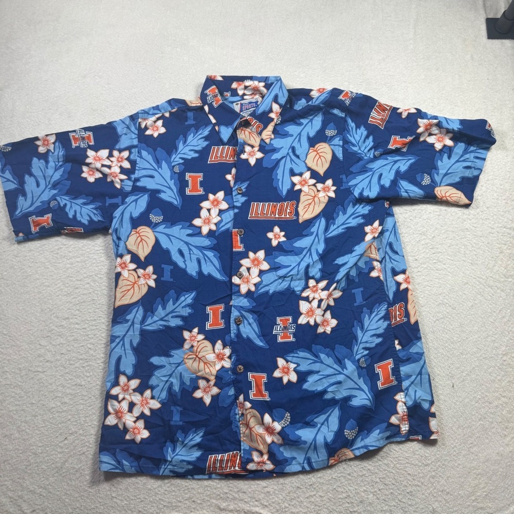 Reyn Spooner Illinois Fighting Illini Shirt Mens M Blue Rayon Floral‎ Excellent